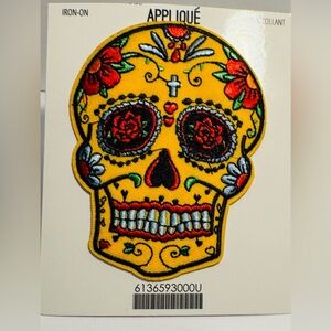 Yellow Sugar Skull Iron-on Patch Mexico Day of the Dead Brand New